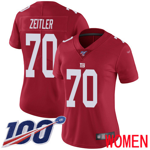 Women New York Giants #70 Kevin Zeitler Red Limited Red Inverted Legend 100th Season Football NFL Jersey